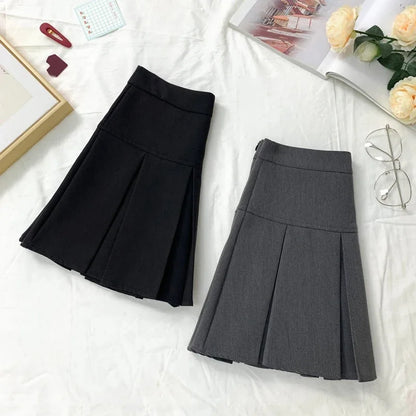 2025 New Black and Grey Pleated Skirt Women High Waist Mini Vintage Solid Skirts Korean Fashion School Uniform Streetwear