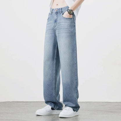 2025Spring Autumn New Men Straight Vintage Fit Jeans Casual Trousers High Quality Male Korean Fashion Baggy Wide Leg Denim Pants