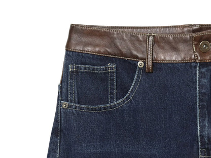 Female Vintage Leather Pocket Jeans Women Blue Zipper Straight Loose Trousers Lady New Fashion Daily Casual Spring Pants 2026