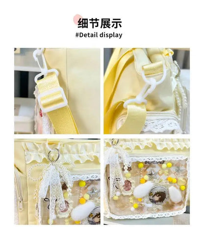 New Y2K Cute Japanese Ita Bag Lolita Girl Transparent Shoulder Tote Bag Large Capacity Crossbody Casual Bag DIY Display Handbags