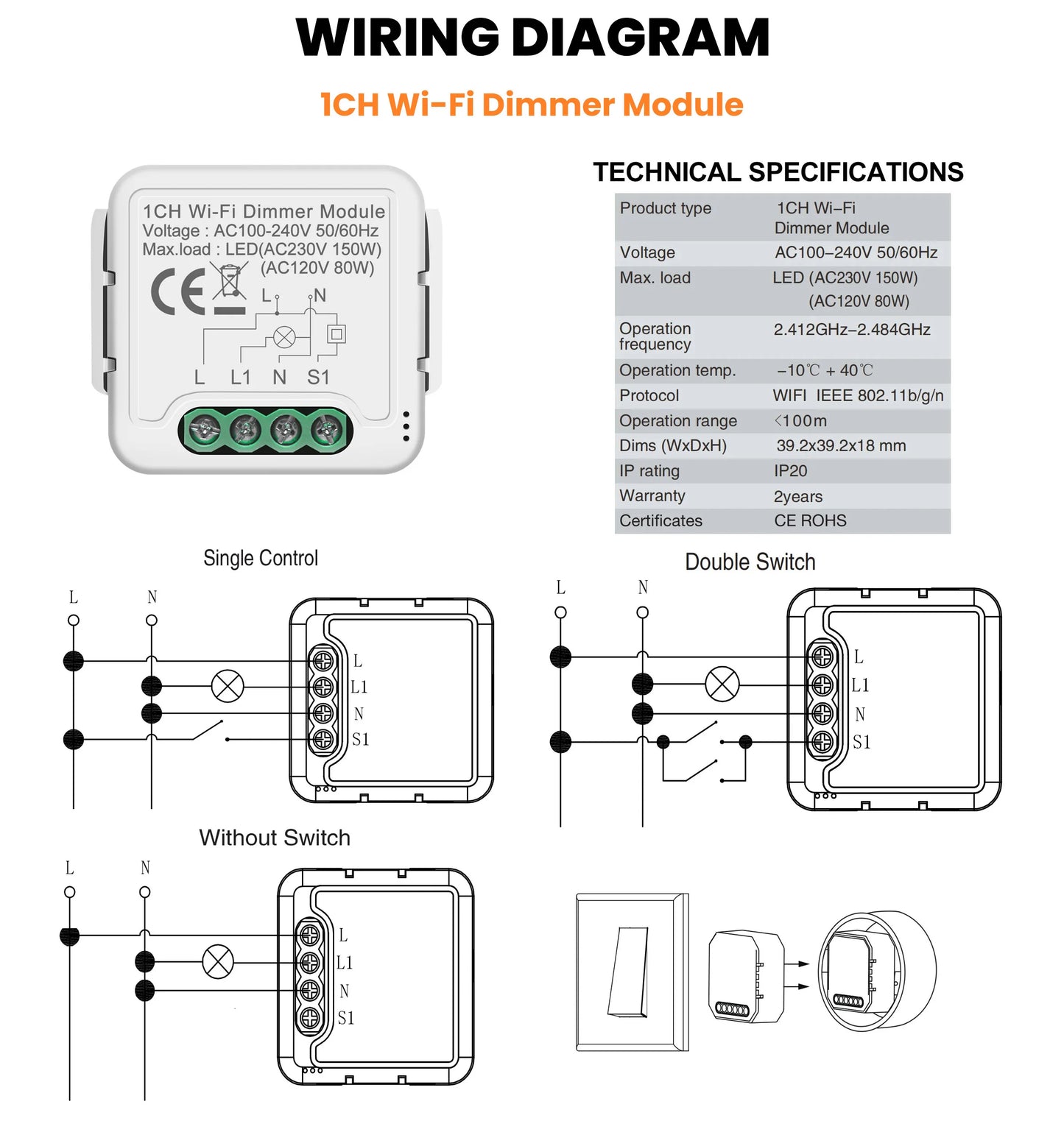 GIRIER Tuya Smart ZigBee 3.0 Dimmer Switch Module WiFi Breaker Relay for Dimmable Bulb Supports 2-way Control Works with Alexa