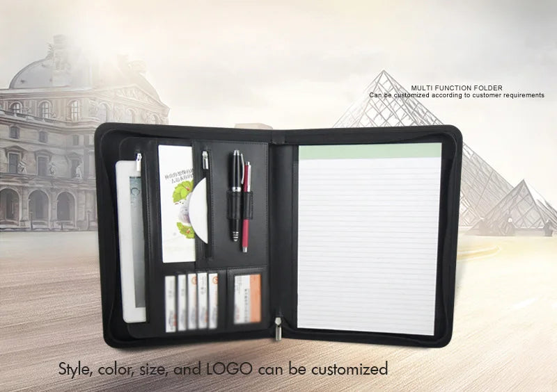 Leather Folder Zippered Closure Portfolio for Business IPad/Table and Card Interview Resume Binder