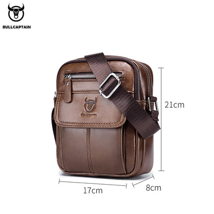 Bullcaptain Casual Men's Shoulder Bags Business Messenger Bag High-Quality Men's Cow Leather Bag's Mini Large Capacity Pocket