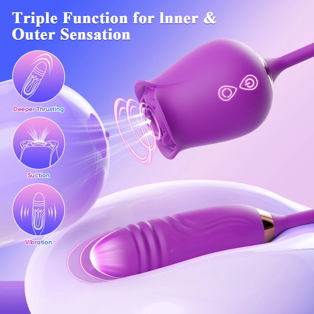 Sexy Adult Female Rose-Sucking Dildo Vibrator Women Nipple Clit Stimulator Vibrating Penetration Vagina Vibrator Erotica Toys