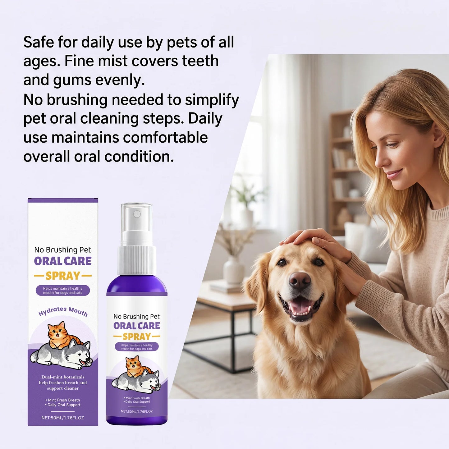 Pet Oral Care Spray Teeth Cleaning Remove Plaque Tartar Eliminate Bad Breath  Dental Dirt Protect Gum Health for Cats Dogs 50ml