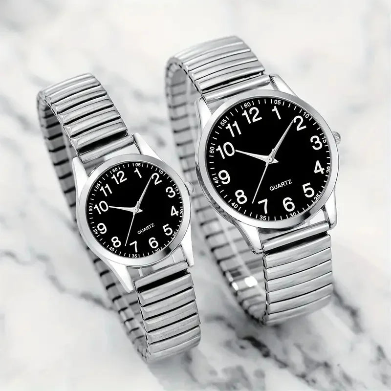 black alloy Arabic numerals for men and women Elastic elastic band quartz watch set Lovers watch gift set