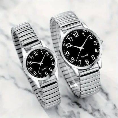 black alloy Arabic numerals for men and women Elastic elastic band quartz watch set Lovers watch gift set