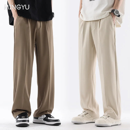 Spring Summer Smooth Casual Pants Men Business Elastic Waist Black Grey Khaki Suit Trousers Male Work Office Plus Size S-5XL