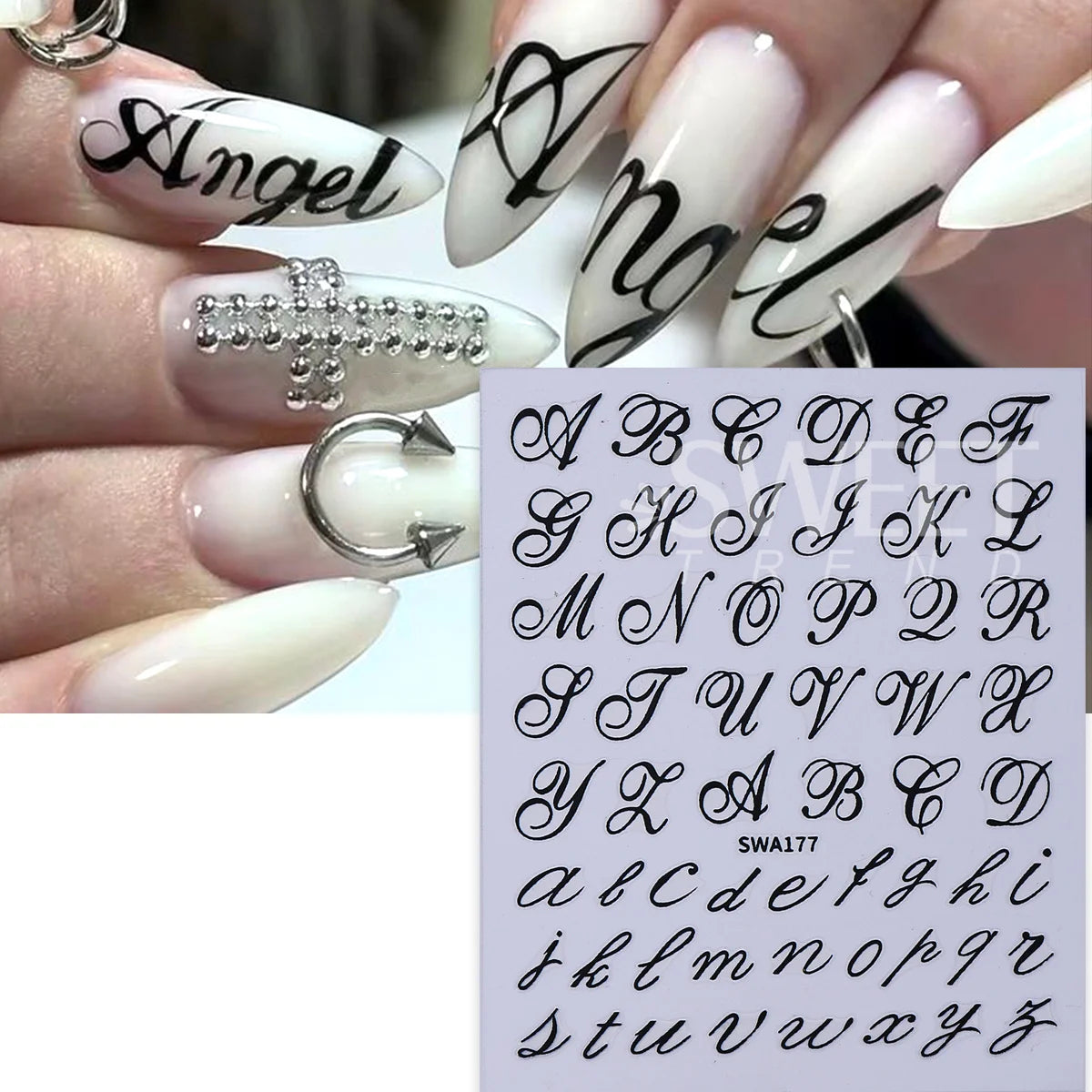 6pcs Gothic Letter Nail Decal English Alphabet Roman Word Design Foils Wraps 3D Fashion Y2K Design Decor Stickers Manicure Tips