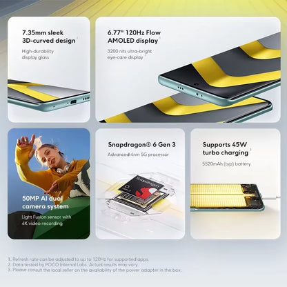 Global Version POCO M8 5G 512GB  256GB Snapdragon 6 Gen 3 Smartphone 6.77" Amoled Display 50Mp Camera 5520Mah Battery 45W Xiaomi Cellphone