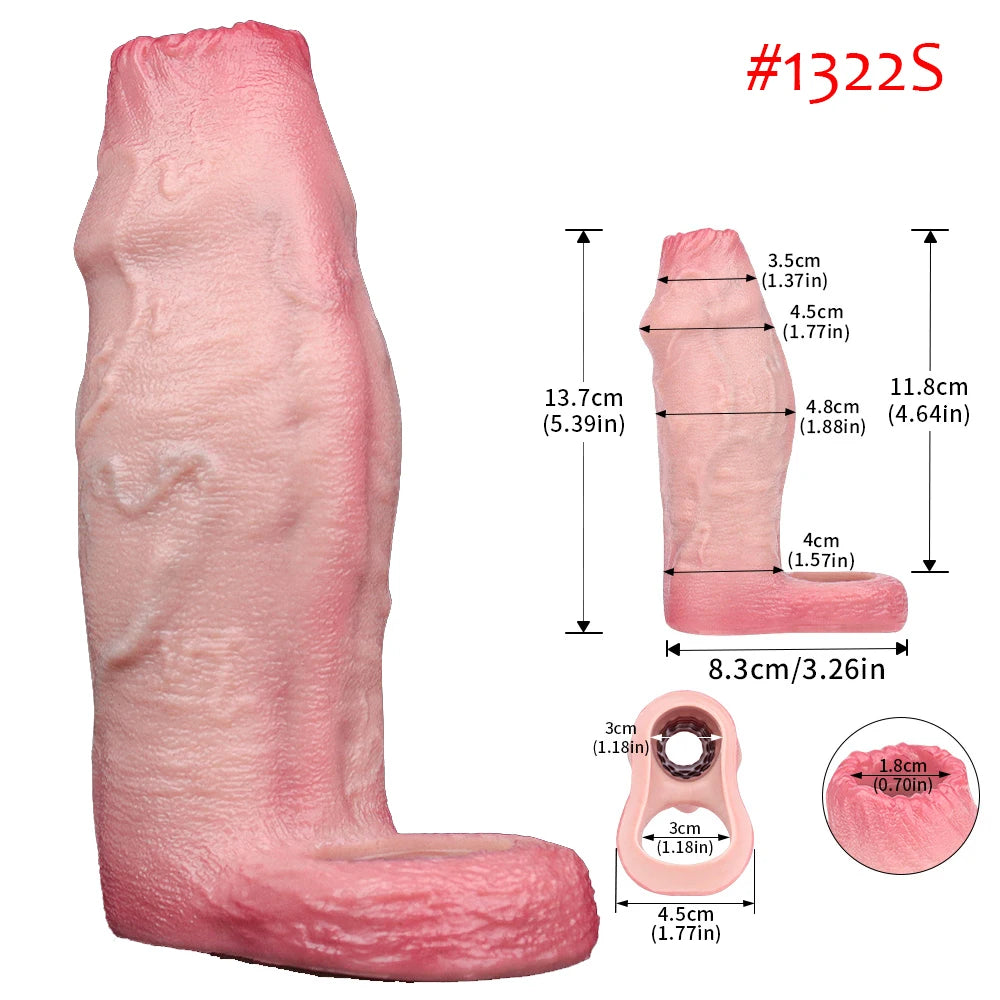 FAAK Silicone Penis Sleeve Ring Realistic Hollow Dildo Size S M Dildo Sheath Delay Ejaculating Cock Enlarger Sex Toys For Men