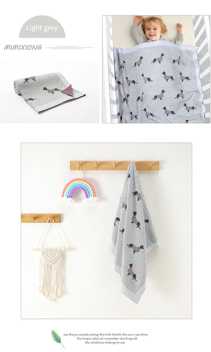 Baby Blanket Cotton Knit Super Soft Newborn Girl Boy Bed Plaid Crib Quilt Cute Dachshund Infant Stroller Covers Swaddle 100*80CM