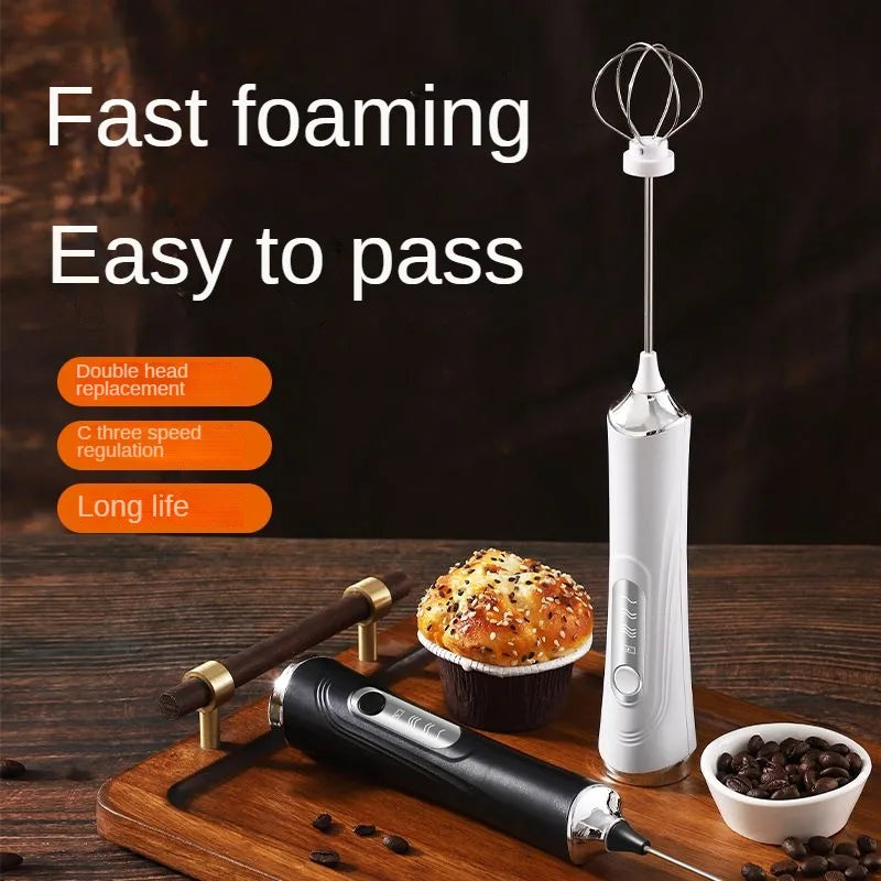 USB Electric Mixer, Handheld Coffee Milk Frother, Portable 3-Speed Blender, Butter Maker, Kitchen Tool, Ingredient Mixer