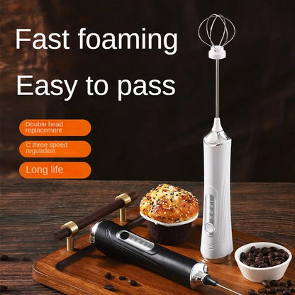 USB Electric Mixer, Handheld Coffee Milk Frother, Portable 3-Speed Blender, Butter Maker, Kitchen Tool, Ingredient Mixer