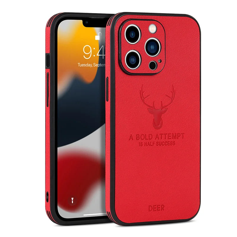 Luxury Business Leather Bumper Case For iPhone 17 Air 16 15 14 13 12 11 Pro Max Mini Plus Shockproof Soft Deer Head Back Cover