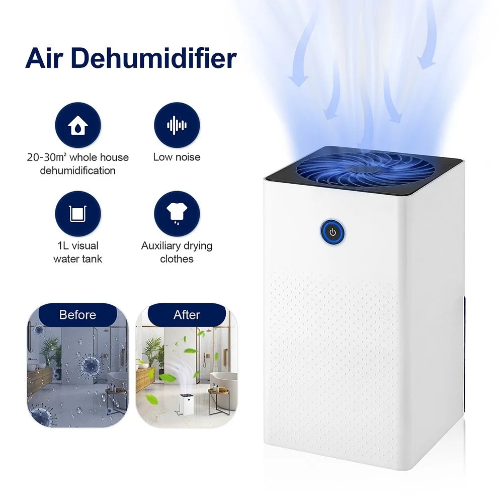 1L Small Dehumidifier Mini Air Dehumidifier Home Moisture Absorbers Air Dyer Indoor Moisture Remover Deodorizer Air Purifier