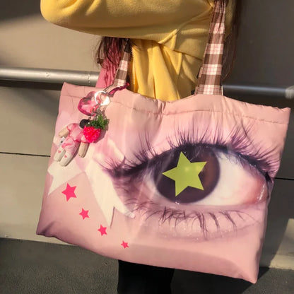 Brand Portrait Print Tote Bag Large Capacity Top-handle Shopper Bag Fashion Pvc Kraft Paper Shoulderbag Waterproof Pouch Storage