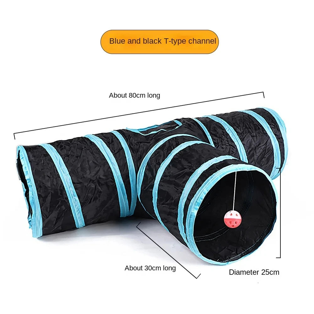 Cat Tunnel Toy 3-Way Foldable Pet Playhouse Crinkle Paper Bell Durable Oxford Cloth Animal Tunnel Kittens/Rabbits/Guinea Pigs