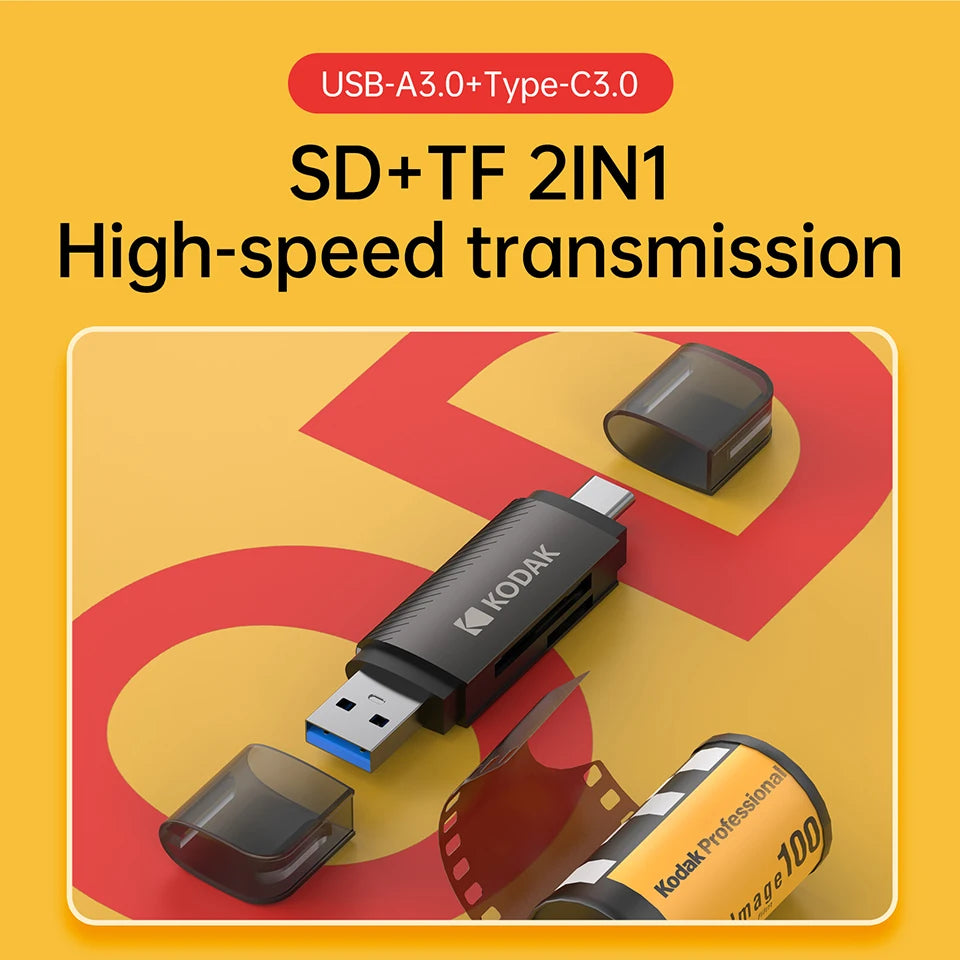 Kodak 4 in 1 Card Reader USB3.0 & Type C Universal Card Adapter Multifunctional adapter for SD Card & Micro sd Card