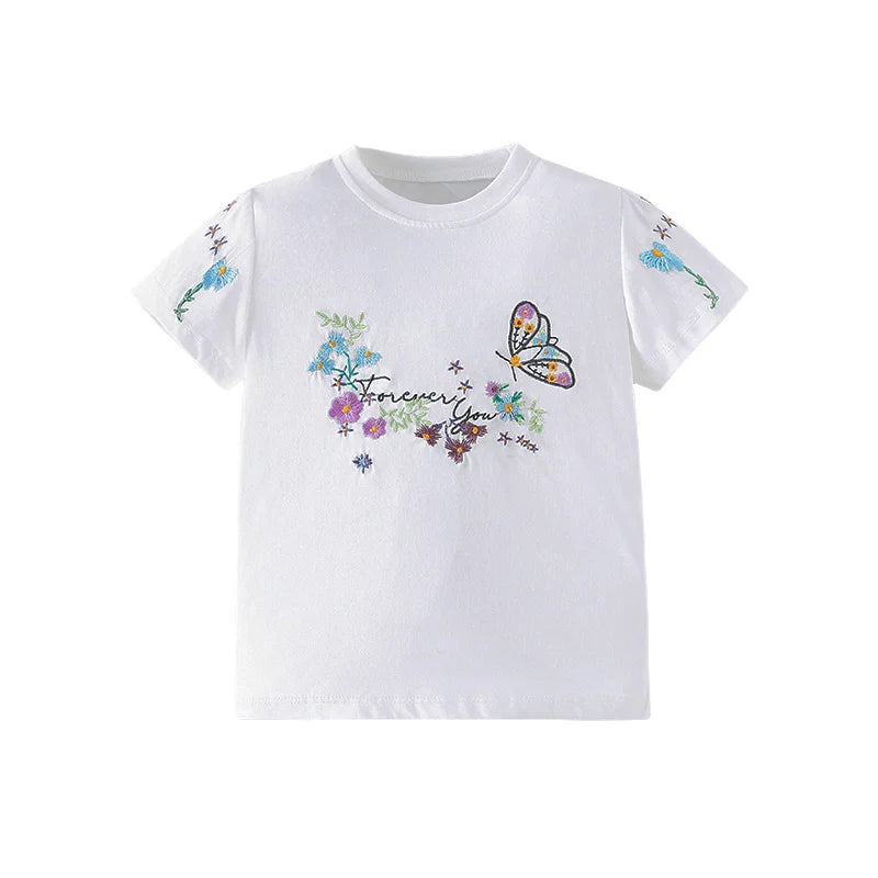 Jumping Meters 3-8T Fashion Design Kids Tees Hot Selling Cotton Summer Girls Tshirts Baby Clothes Children's Tees Tops