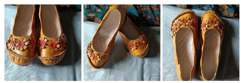Vintage Flower Moccasins Woman Genuine Leather Ballet Flats Ladies Hollow Slip Ons Women's Luxury Loafer Purple Walking Shoes 42