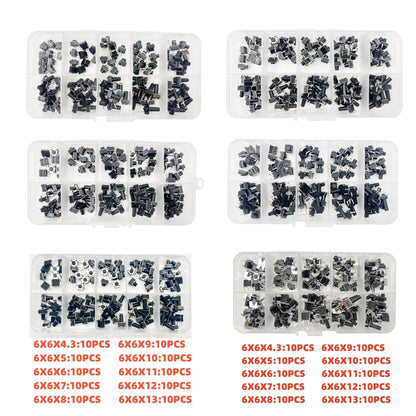 10 Models =100Pcs 6*6 Light Micro Touch Switch Set Push Button Switch Kit Height: 6*6*4.3MM~13MM  DIP SMD 2P/4P 6x6 Keys Tact