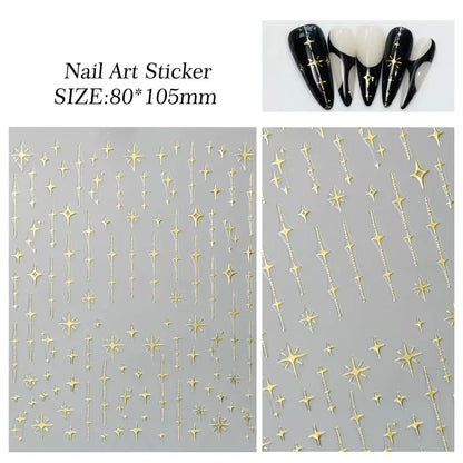 3D Star Nail Art Stickers Decals Self-Adhesive Metal Silver DIY Nail Stickers Decoration Decals Manicure Accessories