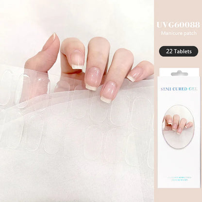 16/22 Tips Semi Cured Gel Nail Stickers for UV Lamp Designer Adhesive Nail Gel Wraps DIY Long-lasting  Nail Decoration