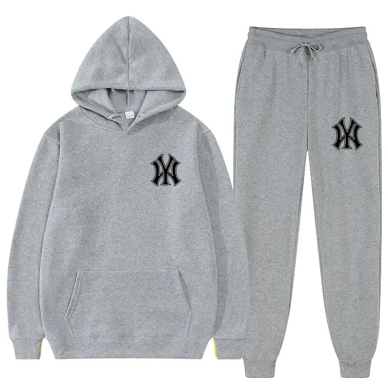 Men's running and fitness fashion casual sportswear set for autumn and winter, hooded sweatshirt + jogging pants two-piece set