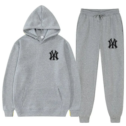 Men's running and fitness fashion casual sportswear set for autumn and winter, hooded sweatshirt + jogging pants two-piece set