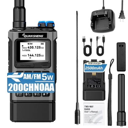 QUANSHENG K1 Air Band Walkie Talkie Wireless Copy Frequency Meter Type-C Charging NOAA Multi-Band Portable Two Way Radio UV