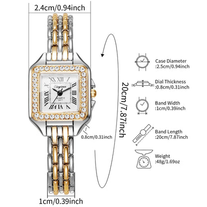 Elegant Rhinestone Square Women Watches Fashion Roma Dial Quartz Wristwatch Reloj Mujer Ladies Clock (Without Box)
