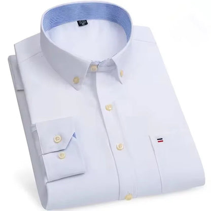 Men's Versatile Casual Checkered Oxford Cotton Shirts Single Pocket Long Sleeve Standard-fit Button Down Gingham Striped 7XL 6XL