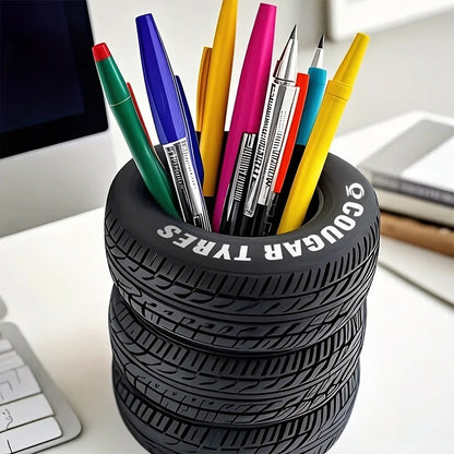 1pcs Fun Tire-Shaped Pen Holder -PVC Desk Organizer, Ideal for School and Office Supplies, Painted Finish, Office Supplies