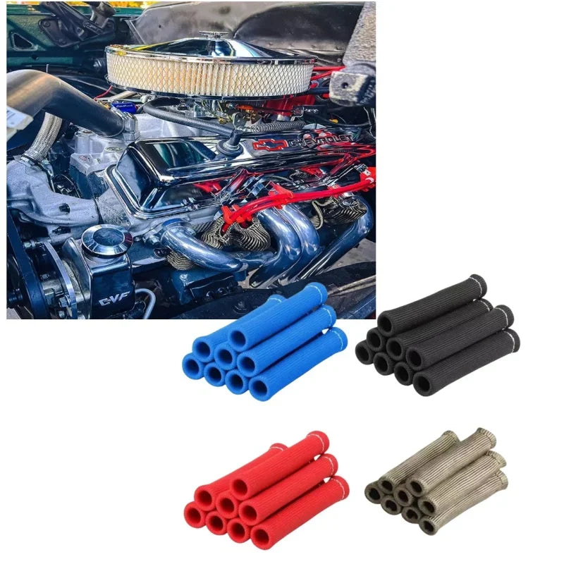 8PCS Sleeve Heat Shield Cover 2500 Degree Spark Plug Wire Boots Protector Spark Plug Cable Heat Insulation Wrap Titanium Fiber