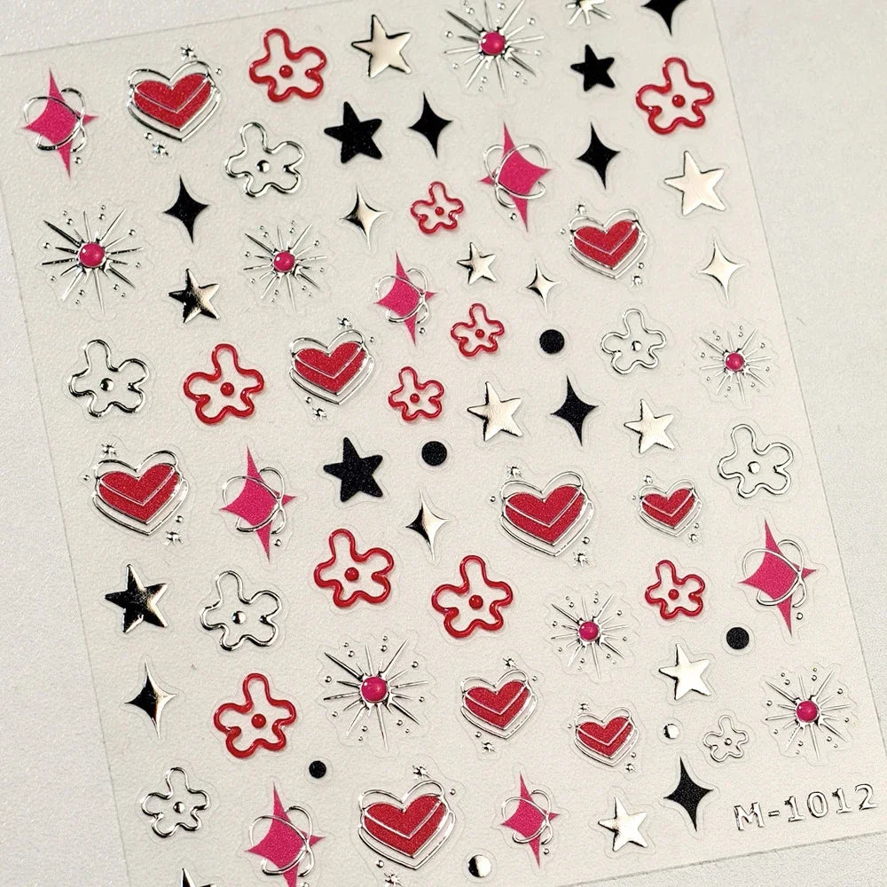 Bohemian Pattern Colorful Love Heart Moon Pearl Crystal Rhinestone 5D Nail Art Sticker Self Adhesive Decoration Manicure Decal