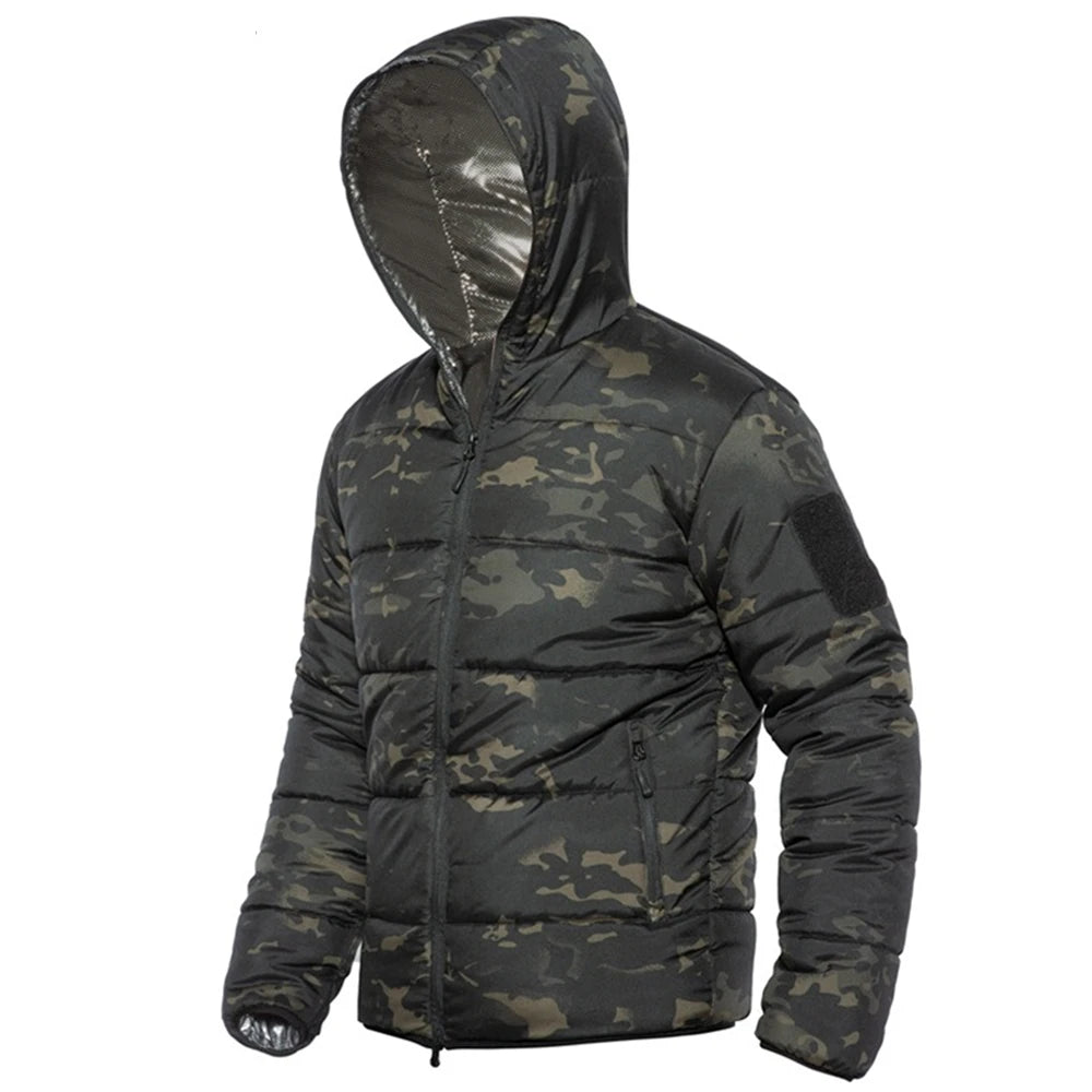 Winter Coat With Hoodie Mens Camouflage Tactical Jackets Outdoor Hooded Light Weight Thermal Reflective Windbreaker Men Clothing