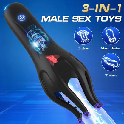 Glans Trainer Male Penis Massage Tongue Licking Stimulate Oral Vibrator Blowjob Delay Endurance Masturbator Sex Toys for Men 18+