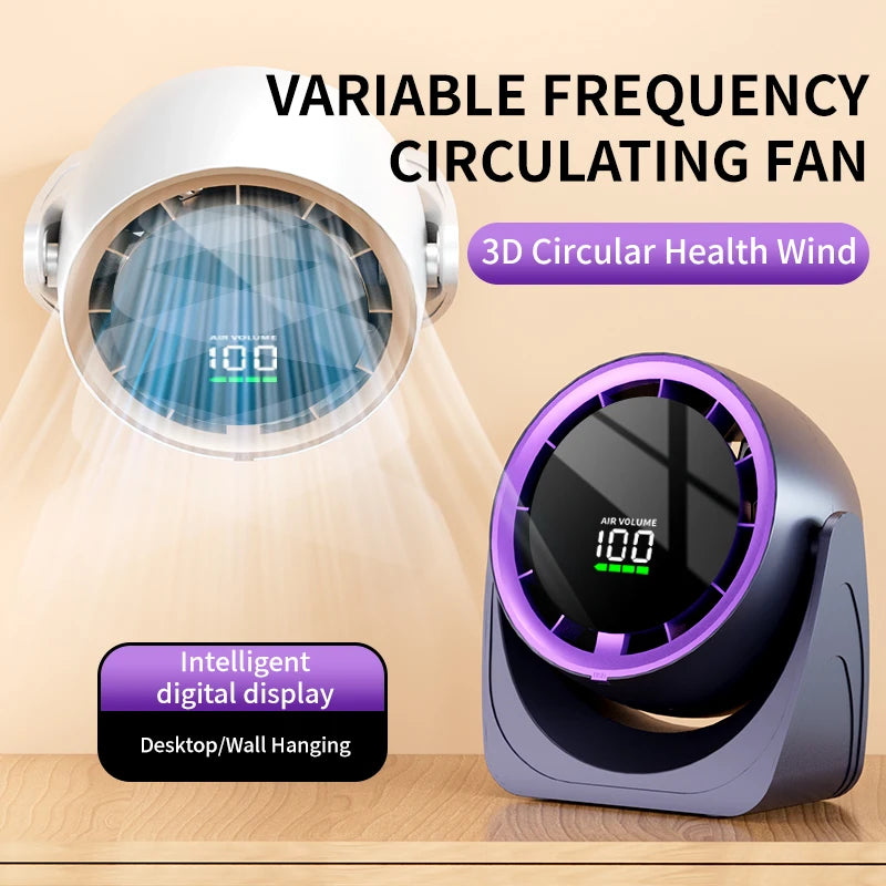 Mini Digital Display Fan Desktop Remote Control 720°Rotation Type-C Rechargeable Electric Fans Portable Wall Hanging With Clip