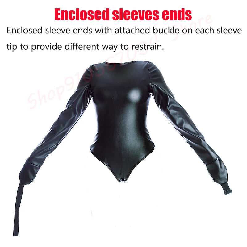 BDSM Leather Arm Binder Restraint Bodysuit Sexy Lingerie Fetish Bondage Straitjacket Slave Cosplay Binding Belts Couple Sex Toys