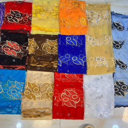 On Sale 2025 New African Net Hijab Scarf for Muslim Women African Dubai Islam Headscarf Embroidery Shawls Voile