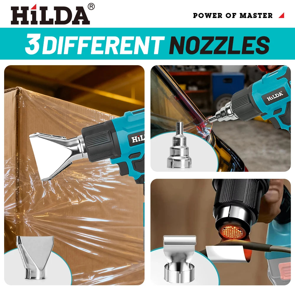 HILDA Cordless Handheld Hot Air Gun With Nozzle For Shrink Wrap PVC Welding Paint Removing DIY Craft Repair For Makita Battery
