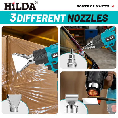 HILDA Cordless Handheld Hot Air Gun With Nozzle For Shrink Wrap PVC Welding Paint Removing DIY Craft Repair For Makita Battery
