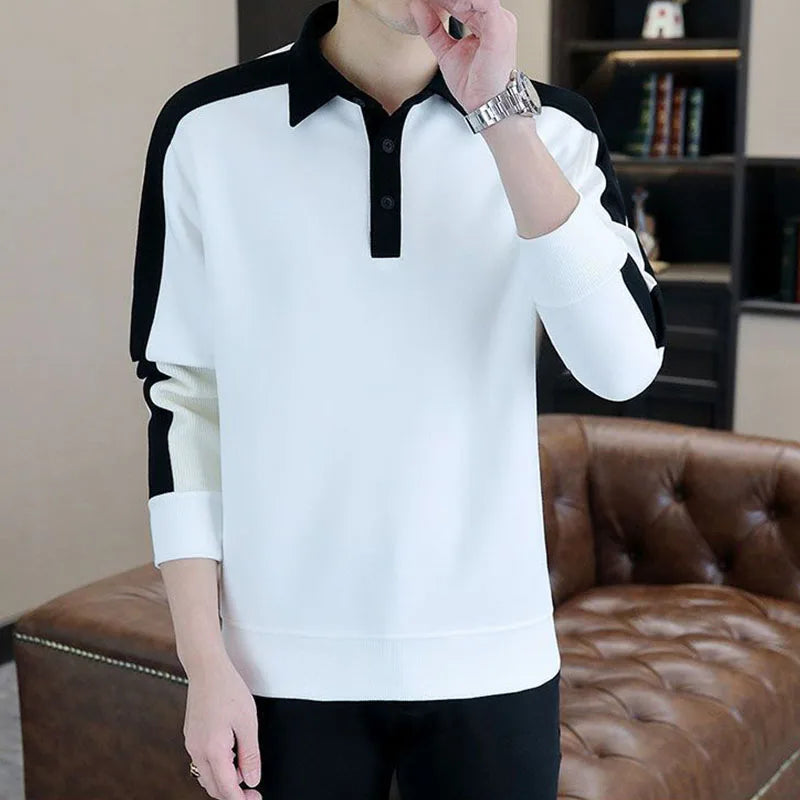High Street Casual Men Autumn Sweatshirt Top Chic Turn-down Collar Long Sleeve Loose Winter Panelled Plus Fleece Pullover Hoodie