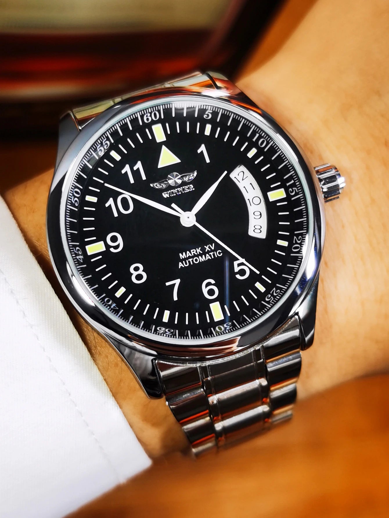 WINNER Business Automatic Watch for Men Calendar Window Fashion Black Dial Fashion Leather Strap Luxury Brand Mechanical Watches