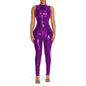 PVC Sleeveless Jumpsuit for Ladies, Wet Look, Shiny Patent Leather, O-Neck Bodycon, Tank Catsuit, Stretch Slim Rompers, Sexy