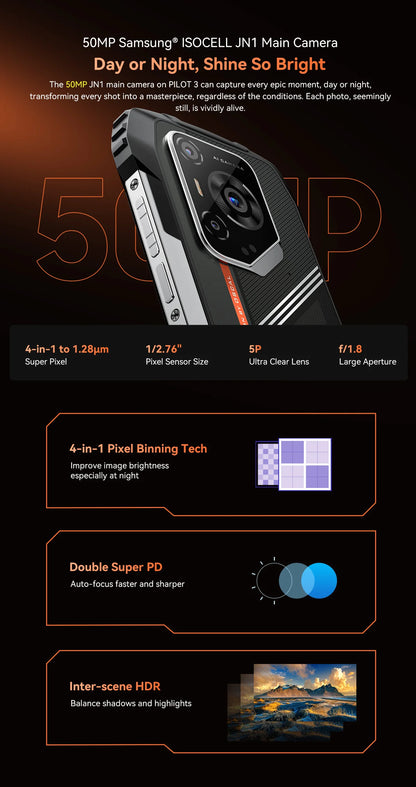 Blackview OSCAL PILOT 3 5G Mobile Phones AI Rugged Smartphone MTK 6300, 6.78' 2.4K Display 120Hz, 12GB 256GB, 7500mAh Phones