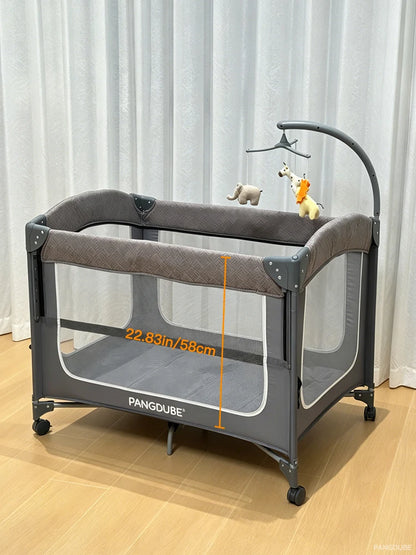 PANGDUBE Baby Crib 0-3 Years Bedside Sleeper with Wheels Foldable Baby Bed with Diaper Changer Playpen for Mom Baby Shower Gift