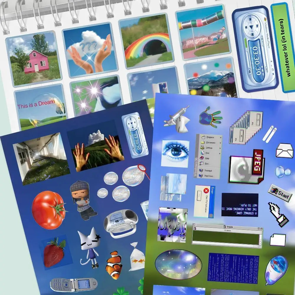 8/16sheets y2k Gen Z Electronic Memories Style Retro Dreamcore Collages Journals Diary Scrapbook Stickers