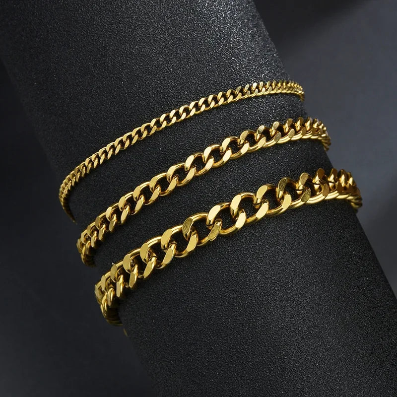 3.5-7MM Stainless Steel Chain Bracelets For Men Women Punk Curb Cuban Link Chain Bangle Fashion Party Never Fade Jewelry